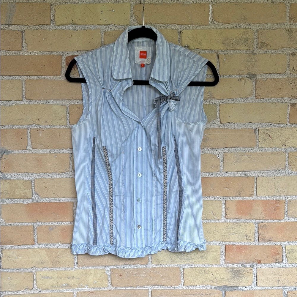 Hugo Boss Blue Striped Sleeveless Top
